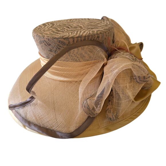 NWT Elite Champagne massive brim summer/derby‎ hat, burlap, ribbon bows main image 4